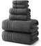 REDKISS Dark Gray Towels Set 6 Piece Cotton Towel Sets with 2