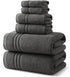 REDKISS Dark Gray Towels Set 6 Piece Cotton Towel Sets with 2