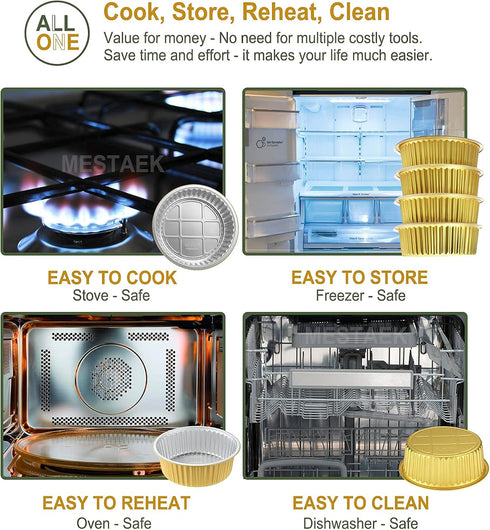 10" Sturdy Foil Pans + Snap-On Lids (5 Pack) | 2X Thicker Heavy Duty Reusable Foil Tin for Baking Cooking by MESTAEK