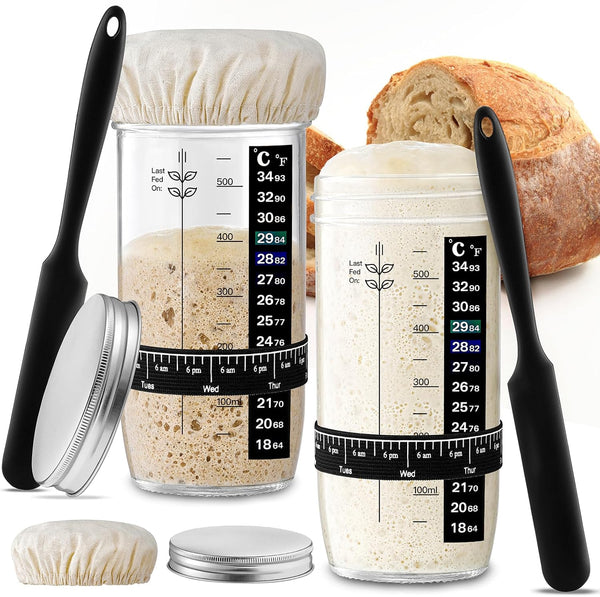 Glass Sourdough Starter Jar 2 Pack, 24 oz Wide Mouth Organic Sourdough