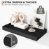16 Inch 2 Pack, Fun Memories Floating Shelves - Deep Rustic Black Wooden Wall Shelves - Extra Deeper & Thicker Wall