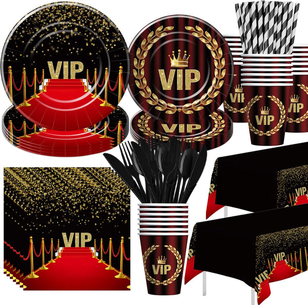 VIP Party Decorations Tableware | Movie Star Red Carpet Birthday Supplies for 24 Guests
