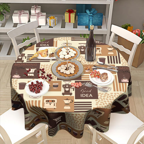 Granbey 60 Inch Classic Coffee Themed Table Cloth - Mocha Latte Milk Round Tablecloth Beige Brown Table Cover