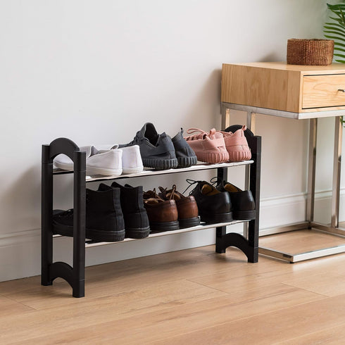 2-Tier 10 24" 45" Closet, IRIS USA Shoe Rack, Up to Pairs, - L Extendable Shoe Shelf, for Entryway Mudroom, Extendable