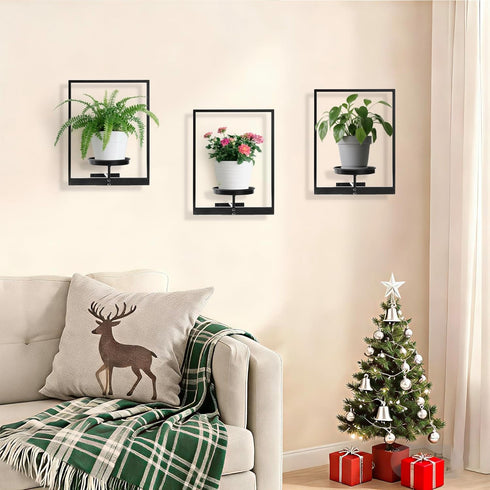 TECKED 3 Pack Black Metal Indoor Window Plant Shelves Hanging Plant Shelves Picture Frame Outdoor Plant Rack for Indoor