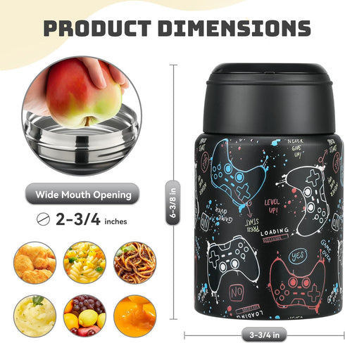 16oz Spoon(3+) Soup Thermo for Hot Food Kids Insulated Food Jar Leakproof Thermo Lunch Container for Kids Wide-Mouth