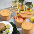 HTB Bamboo Salt Cellar with Mini Spoon, Kitchen Salt Box with Swivel Magnetic Closure Lid, Round Salt Container
