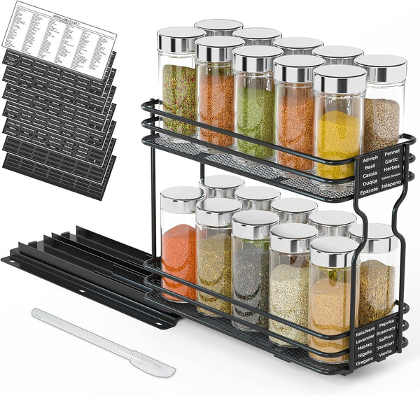 SpaceAid Pull Out Spice Rack Organizer for Cabinet, Heavy Duty Slide Out Kitchen Organizer with Labels, 4.5" W x 10.75"