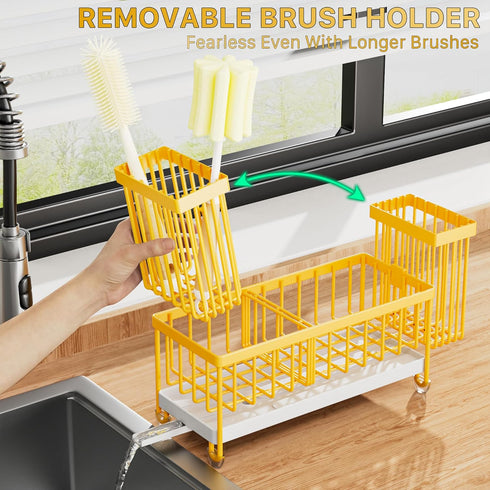 Countertop 304 Cisily Sponge Holder for Kitchen Sink, Sink Caddy Organizer with High Brush Holder, Kitchen Organizers
