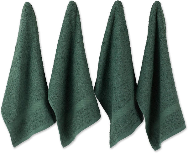 DII Basic Terry Collection Waffle Dishtowel Set, Solid Dark Green, 15x26, 4 Piece