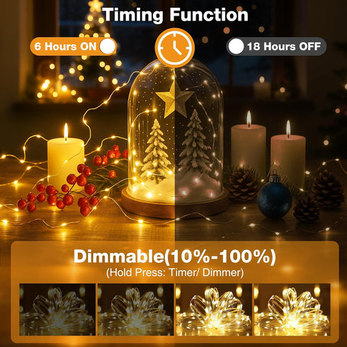 16FT 50 8 LED Fairy Lights Battery Operated with Timer, Modes USB Mini Twinkle Light, Small String Lights for Tree