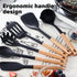 NCUE Kitchen Utensils Set, 6 Pcs Large Non-stick Silicone Cooking Utensils with Wooden Handle (Black)