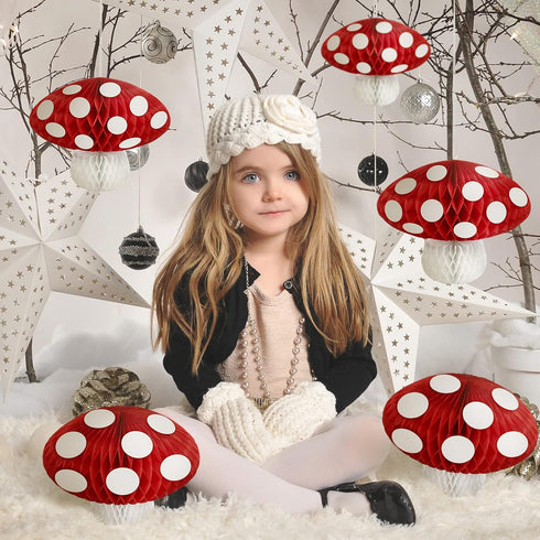 6 3D Eersida Pcs Mushroom Paper Honeycomb Decorations Mushroom Party Decorations Hanging Birthday Decor for Fairy