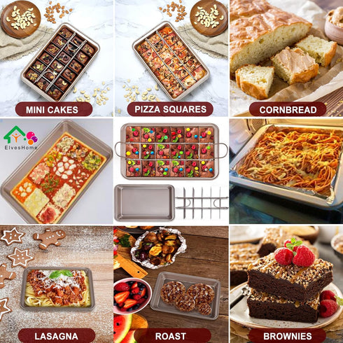 Brownie Pan with Dividers, Non Stick Brownie Baking Pan, 18 Pre-slice Carbon Steel Bakeware Tray with Grips for Oven Baking Bread, Square Mold Tray Brownie Pan for Baking Cake Biscuit Muffin, 12X8X2'' by ElvesHome
