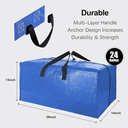 VELVETSURE W/Backpack (Set 6, Heavy Duty Extra Large Moving Bags Straps - Strong Handles & Zippers, Storage Totes