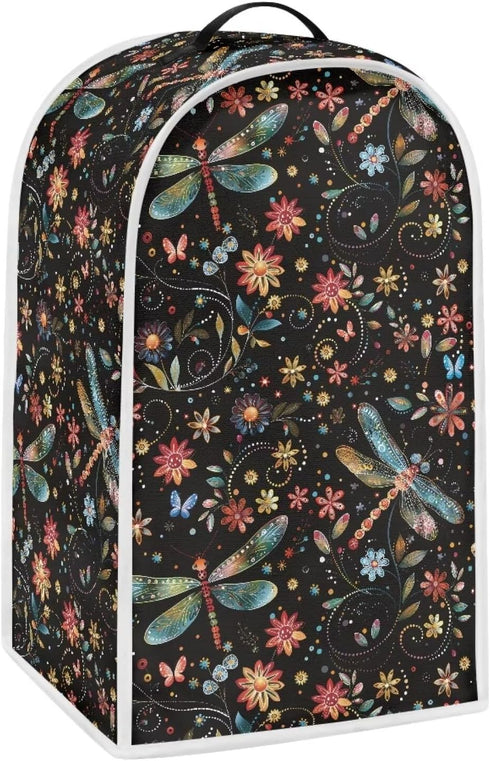 Floral Dragonfly Blender Cover Kitchen Appliance Cover Anti Fingerprint Stain Resistant Fabric Stand Mixer or Coffee Maker with Top Handle for Home Kitchen