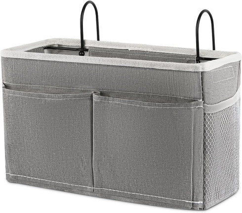 Bedside Caddy Hanging Storage Basket, Bed Organizer for Headboards, Bunk Dorm Rooms, Crib Beds (Grey)