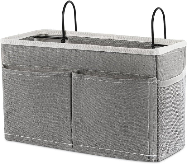 Bedside Caddy Hanging Storage Basket, Bed Organizer for Headboards, Bunk Dorm Rooms, Crib Beds (Grey)