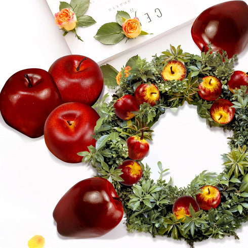 15 (5pcs Red+10pcs Pcs Artificial Apples, Fake Red Apples Fruits Simulation Realistic Fake Apple Prop Decorative Dining