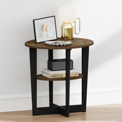 2-Tier Closet, Furinno TIDUR Night Stand, Oval Nightstand with Round Edge Tabletop, Open Shelf Bedside Table, End
