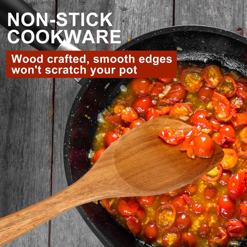 Large Wooden Spoons for Cooking Spatula Mixing Serving Spoon Acacia Best Wood Corner Spoon Non-Stick Spoons Kitchen Utensils Long Handle Spoon Big Stirring Cooking Spoons
