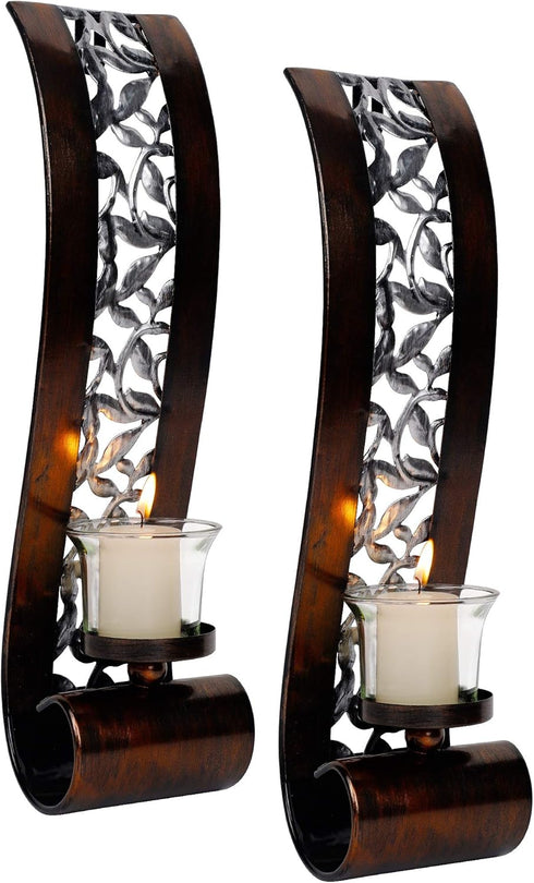 Shelving Solution Wall Sconce 14.4 x 3.5 Inch, with Tea Light Candle Holder Antique