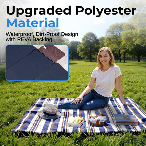 60" 80" scuddles Extra Large Picnic Blanket x Waterproof Outdoor Mat with Soft Dual-Layer Comfort, Foldable Travel Rug