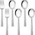 E-far 6-Piece Hammered Serving Utensils Set, 8.7 Inch Stainless Steel Hostess Spoons and Forks, Dishwasher Safe