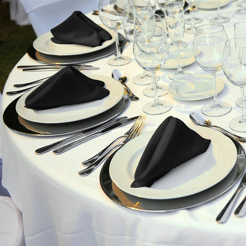 ANECO 12 Pieces Satin Napkins, Soft Square Dinner Napkins 17 x 17 Inches for Weddings, Parties, Decorations (Black)