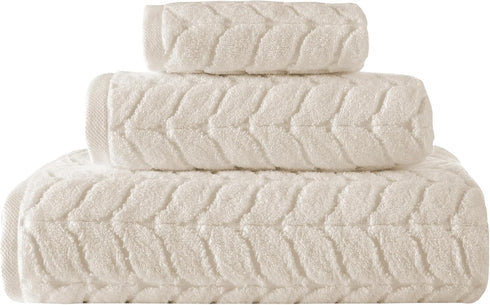 Set Set 2) BAGNO MILANO Turkish Cotton Bath Towels, Hand Towels - Soft Plush Jacquard Collection Luxury Towels (Cream
