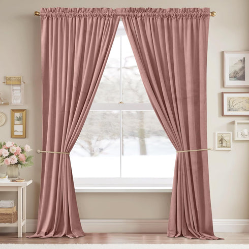 W52 L84, 2 StangH Pink Velvet Curtains for Nursery Bedroom, Room Darkening Privacy Protect Window Treatment Home