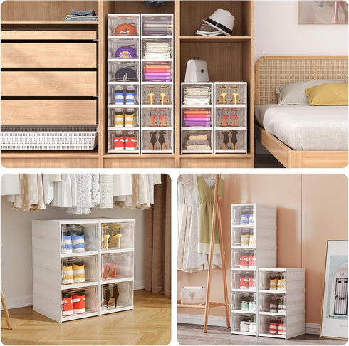 Shoe Organizer Box, 6-Tier Foldable Shoe Rack, Stackable Storage Bins for Men and Women