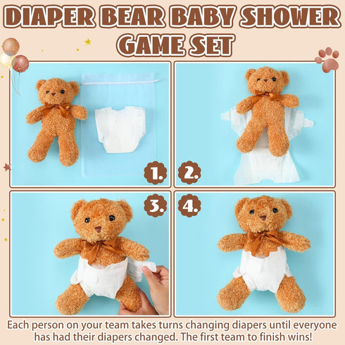 Seenelling 8 Sets Bear Blindfolded Diaper Changing Baby Shower Games Boys Girls Baby Dolls Diapers for Bridal Shower
