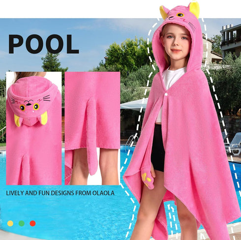 3-12 28" 53" OLAOLA Cat Hooded Towel for Kids Years, x Soft Thick Absorbent Beach Towels, Toddler Bath Towel Wrap, Swim