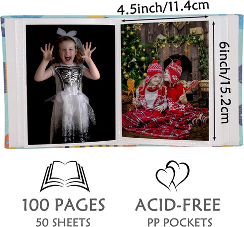 Album 100 4x6 Album, Small Photo for Kids, Pockets Bookshelf Baby Picture Slip-in Linen Cover Photo Book