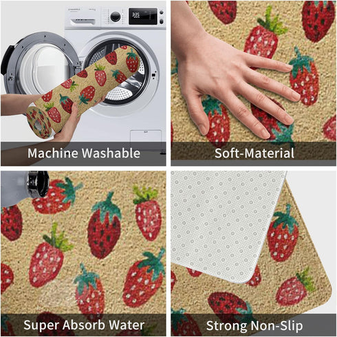 Welcome Mats for Front Door Outdoor Entry, Strawberries Doormat, Funny Non Slip Mat for Home Indoor Rugs 17x30 Inch