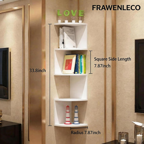 5-Tier Corner Shelf Wall Mount, Screw-Mounted Floating Bookshelf with Enhanced Support, Space-Saving Zigzag Shelf