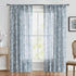 FMFUNCTEX Linen Sheer Curtains - Blue White Blossom Print, 84 Inches Long, Floral Patterned Window Drapes, 2 Panels