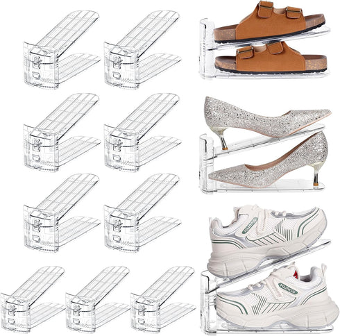 TOPNEW Shoe Slots Organizer for Closet 12 Pack Adjustable Level Shoe Stacker