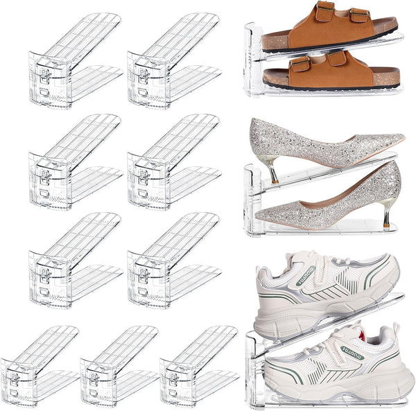 TOPNEW Shoe Slots Organizer for Closet 12 Pack Adjustable Level Shoe Stacker