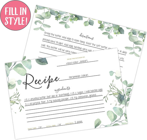 Your Main Event Prints 50 Eucalyptus Double-Sided Recipe Cards – Perfect for Weddings, Bridal Showers, and Special