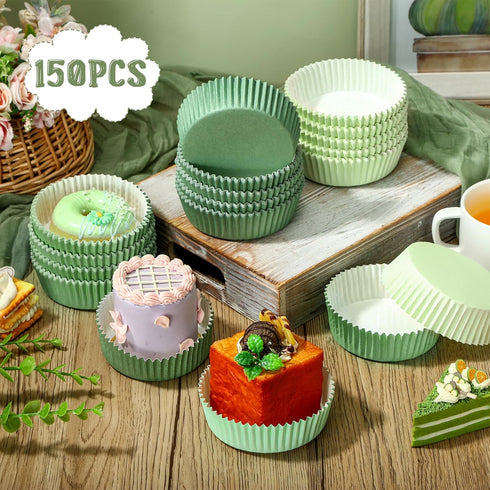 Uiifan 150 Pcs Disposable Round Cupcake Liners Paper Baking Cups Wrappers Cupcake Liners Paper Microwave Oven Safe Paper Bakeware Paper Mold for Snacks Cakes (Green) by Uiifan
