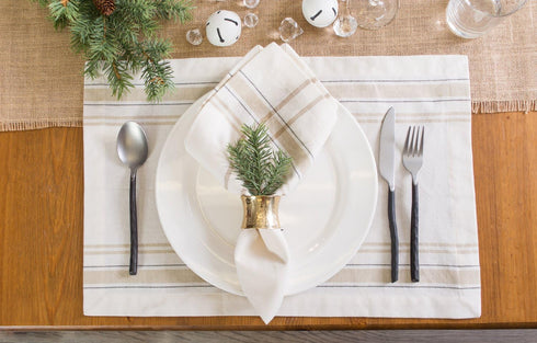 DII French Stripe Dining Table Placemat Set, 6 Piece, 13x19 Inches, Taupe/White, Farmhouse Style