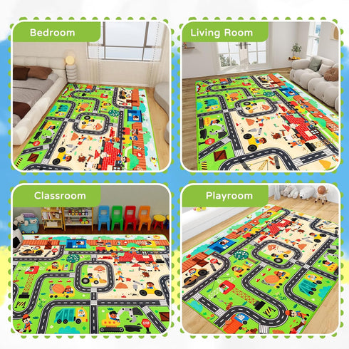 Mfmiudole 59"39.4" Kids Rug Play Mat for Toy Cars, Construction Site Road Traffic for Playroom Kids City Engineering