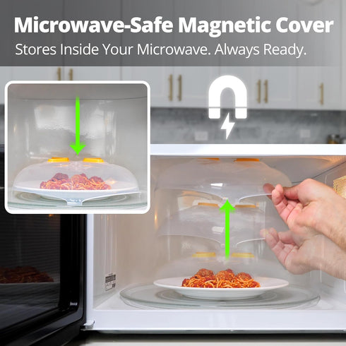 Clear Magnetic Microwave Cover for Food | Splatter Cover with Steam Vents | BPA-Free Dish Cover | Dishwasher Safe |