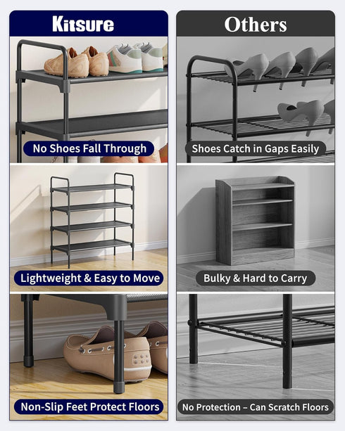 Closet, Closet 26.6" 4 Kitsure Shoe Rack for Shoe Organizer for Front Door Entrance, Stackable Shoe Shelf, Detachable