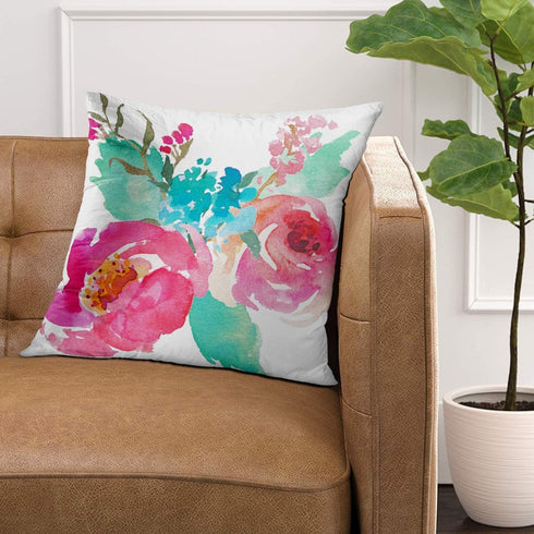 Emvency Set of 2 Throw Pillow Cover - Flowers Watercolor Peonies Pink Turquoise Decorative Pillow Case (18 x 18 Inch)