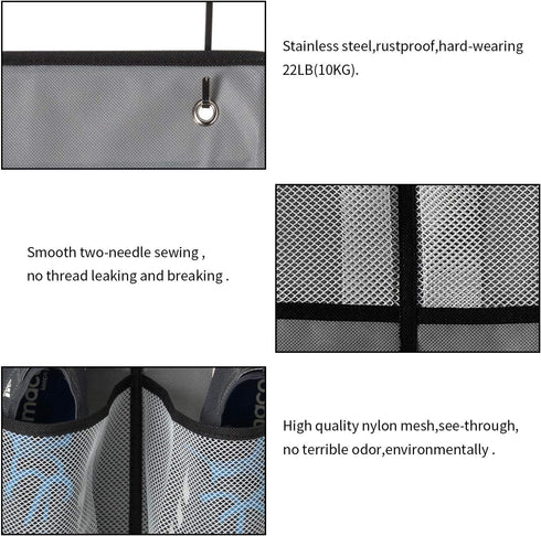 KEEPJOY Over The Door Shoe Organizer 2 Pack, Mesh Pockets Hanging Shoe Rack with Hooks