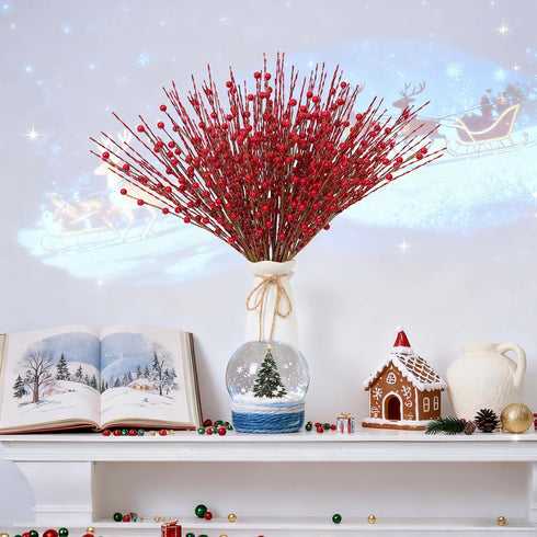 24Pcs 17inch Christmas Tree Decorations Artificial Berry Stems Christmas Red Berries Holly Berry Red Berry Picks