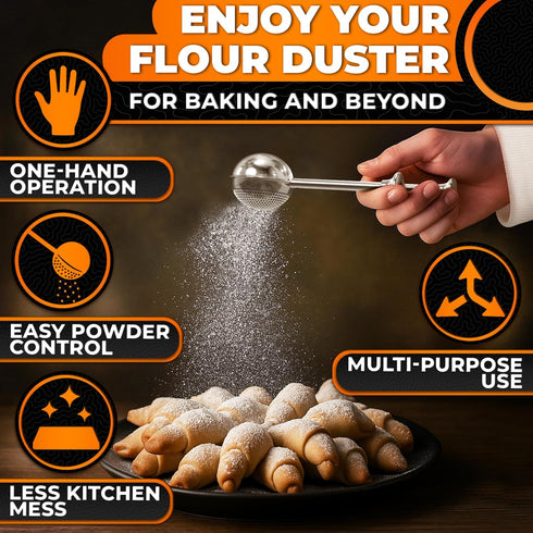 304 Flour Shaker Duster Stainless Steel Flour Duster for Bread Baking with Spring Handle Cocoa, Cinnamon, Spices